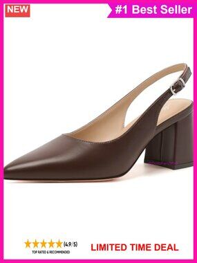 Block Heels Slingback Pointed Toe Chunky Heel Office Pumps Faux Leather
